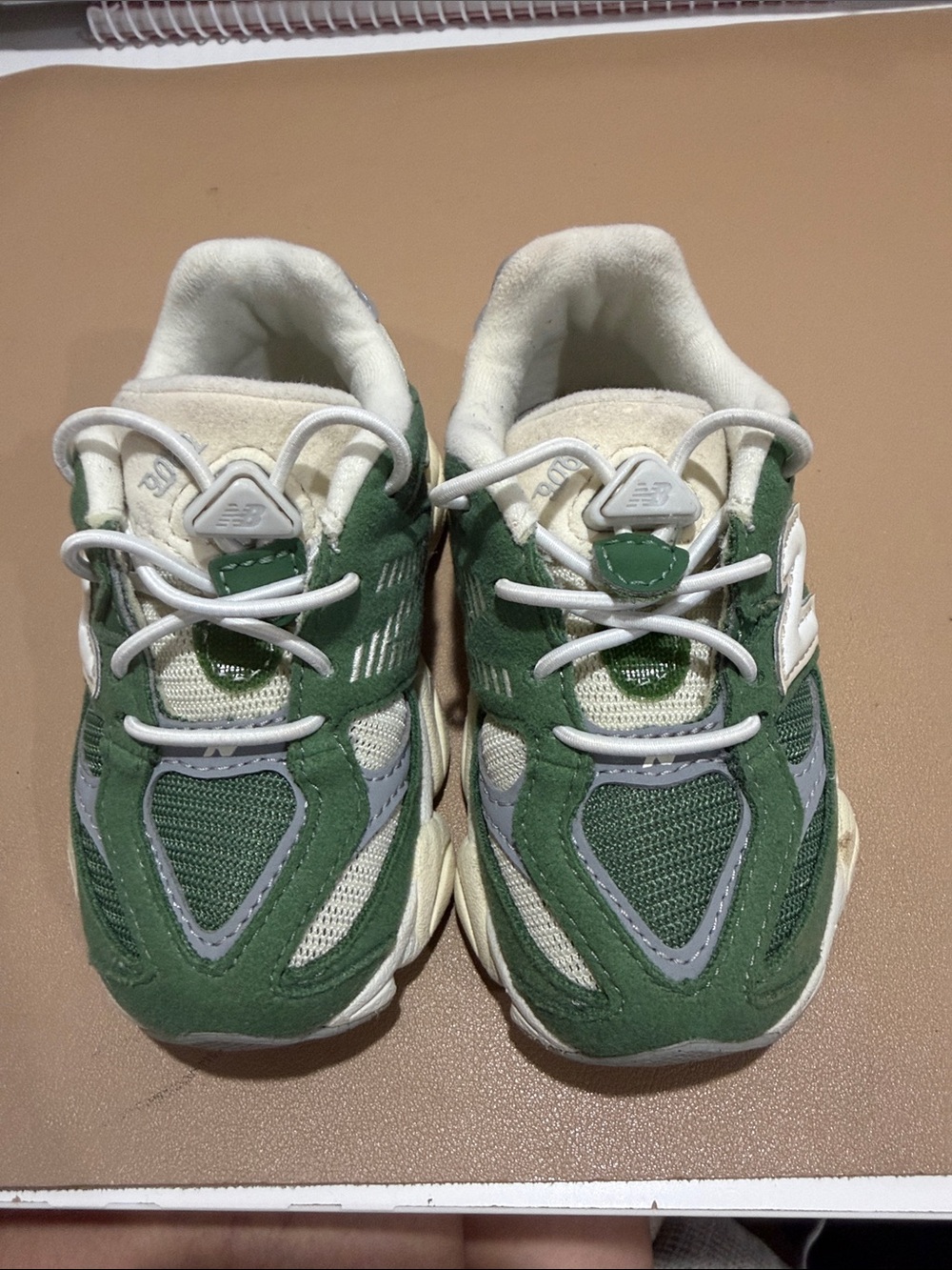 New Balance Kids Green and Cream Sneakers with Reflective Accents